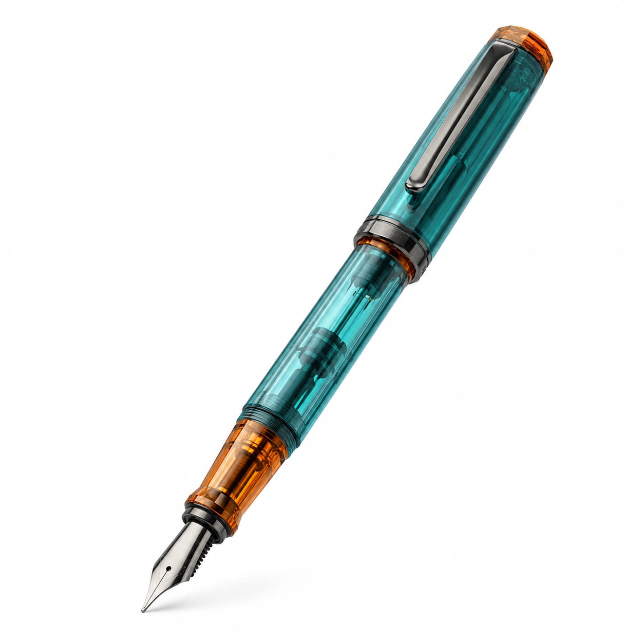 Transparenter Füllfederhalter Türkis/Orange mit Mittlerer Feder