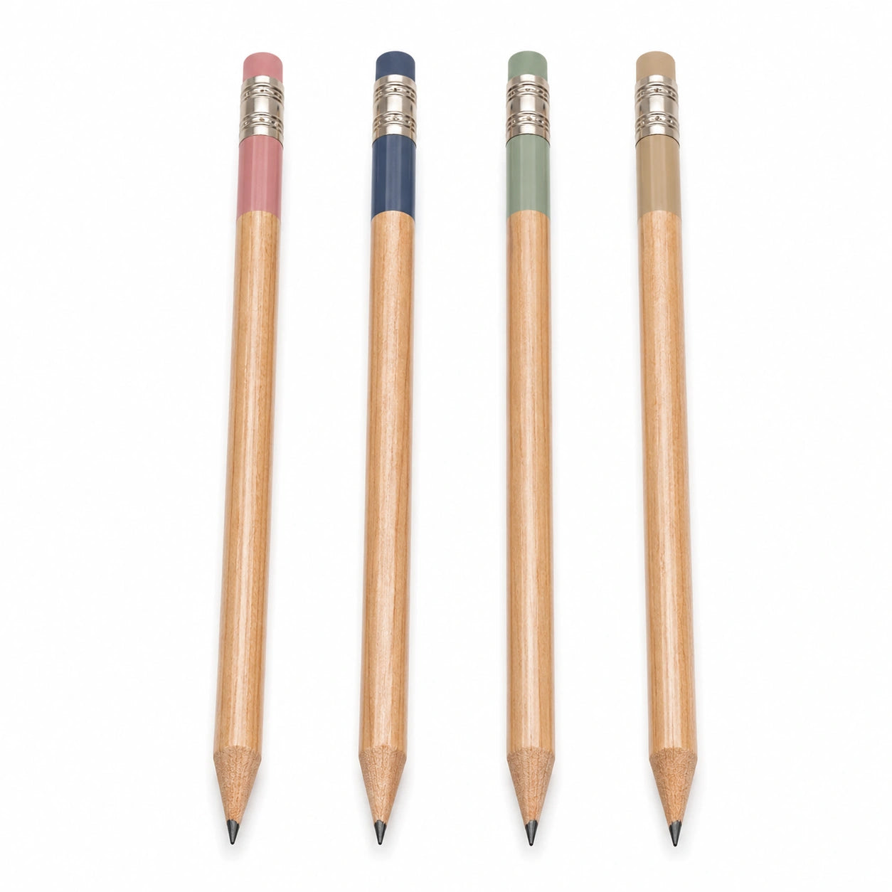 Bleistiftset mit Radiergummi, 4 Farben: Rosa, Blau, Grün, Beige