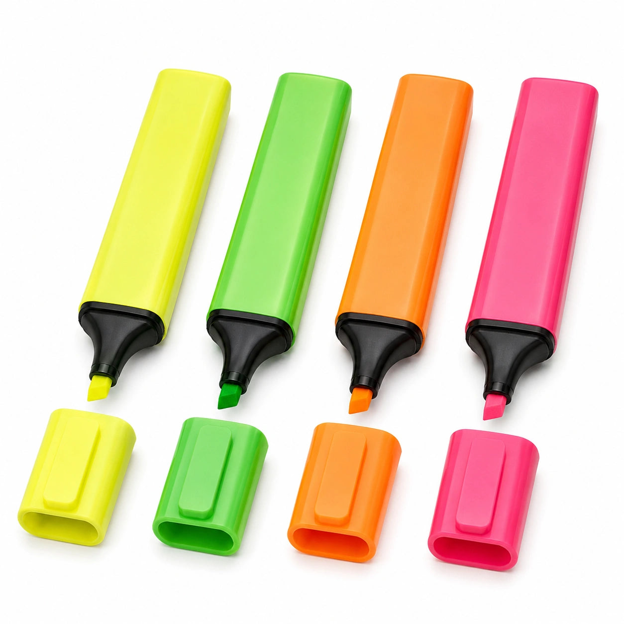 Textmarker-Set in Neonfarben, 4 Stück - Gelb, Grün, Orange, Pink