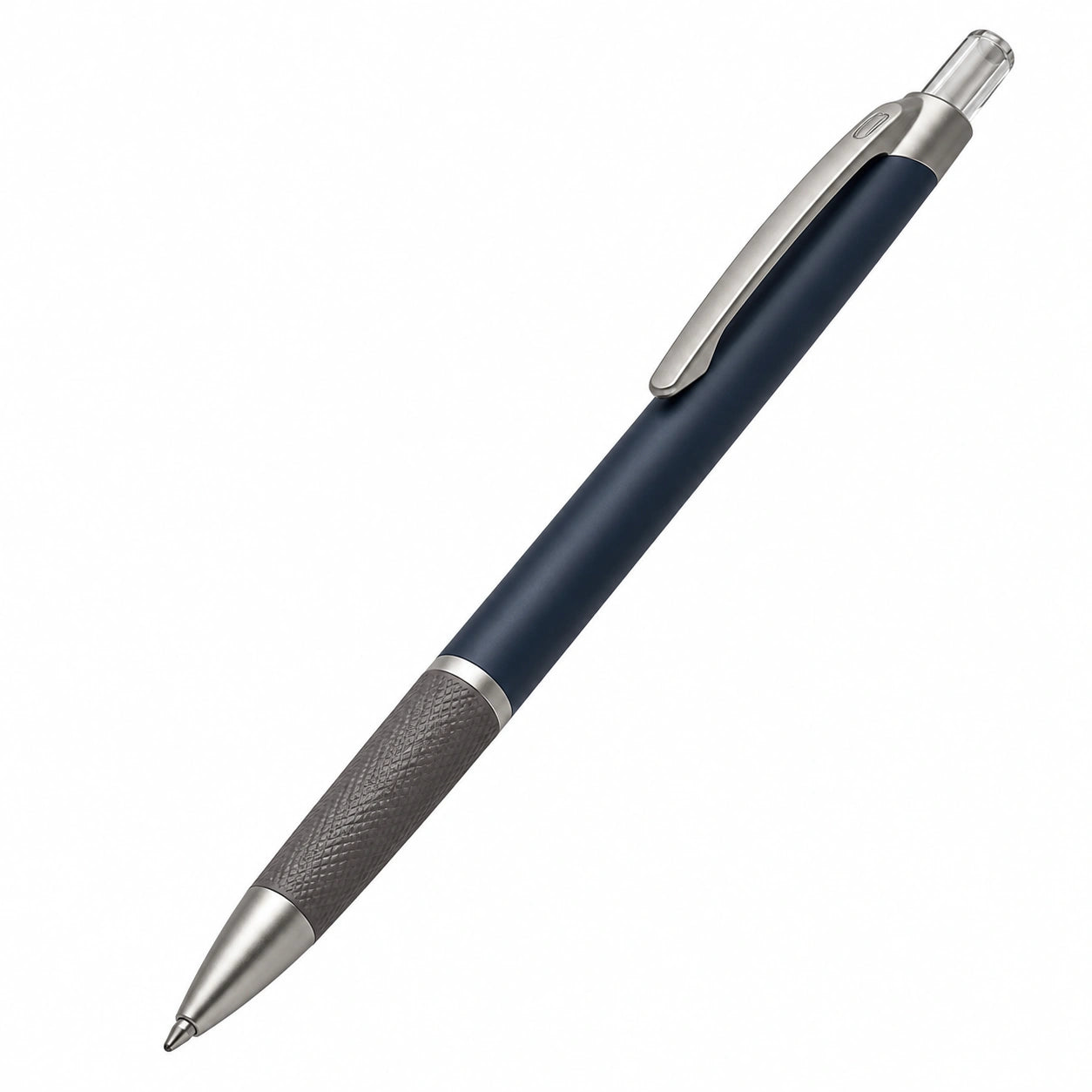 Blauer Kugelschreiber mit Silberakzenten und feiner Spitze