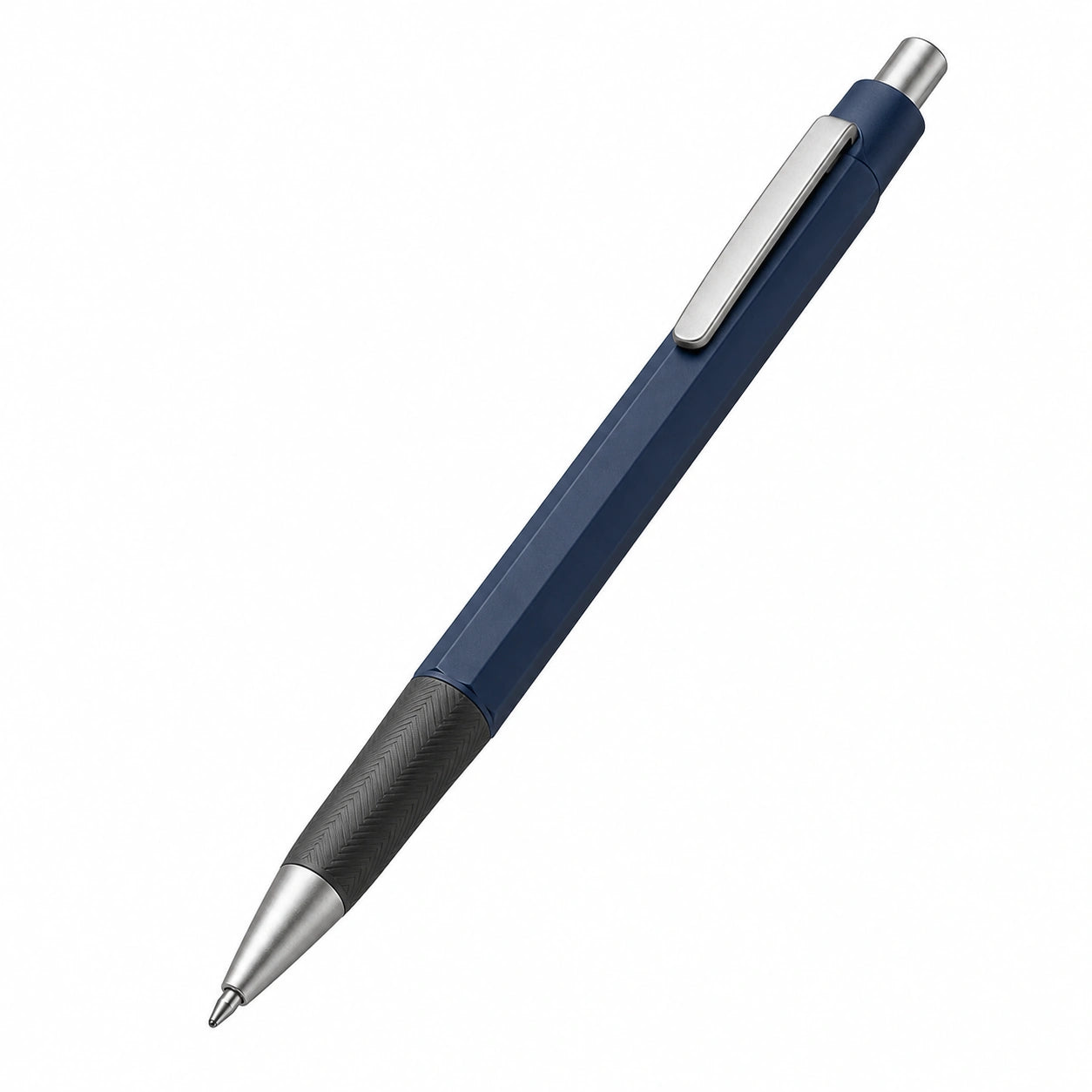 Blauer Kugelschreiber mit ergonomischem Griff und Metallgehäuse